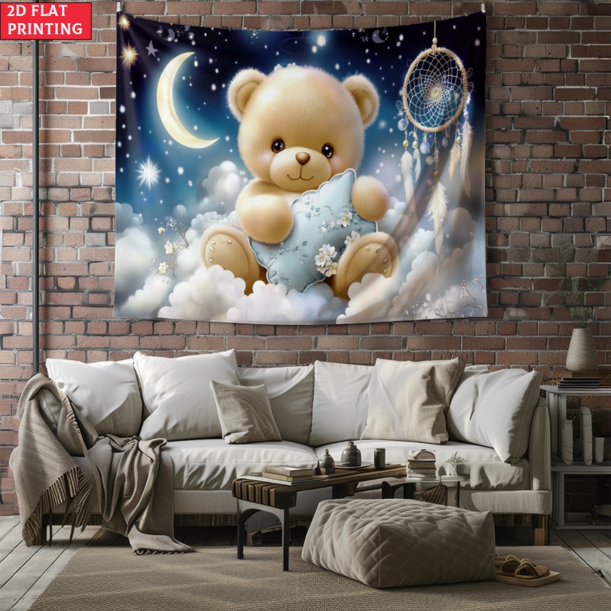 Baby Nursery Hanging Decor - Cute Teddy Bear DreamCatcher Tapestry Night