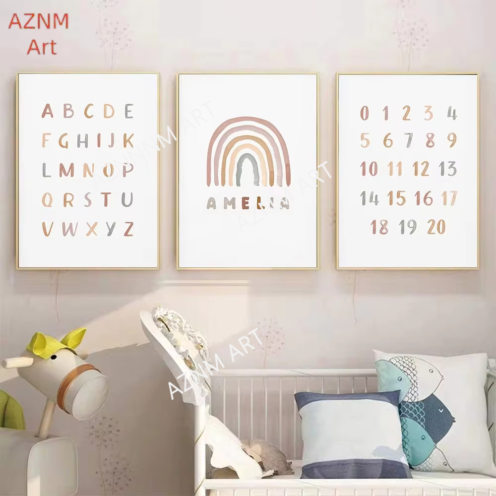 Baby Nursery Posters - 1/3PCS ，Poster Custom ABC 123 Rainbow