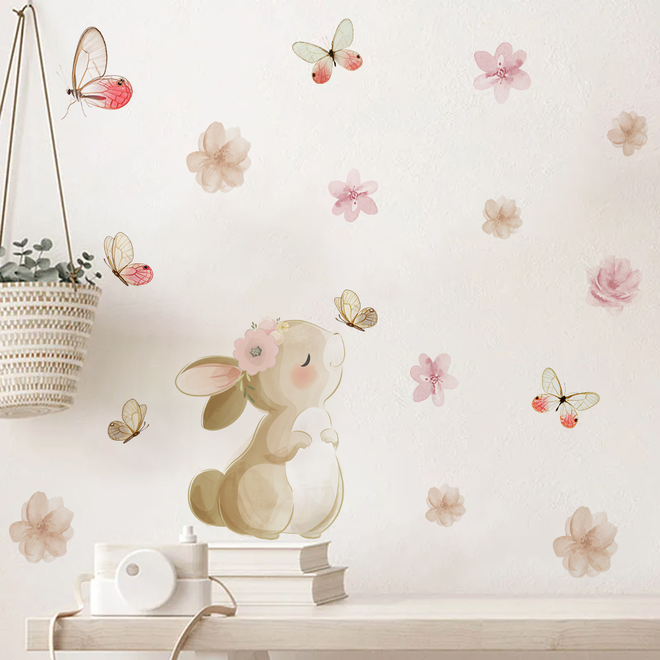 Baby Nursery Accessories - Cartoon Rabbit Flowers Butterfly Wall Sticker