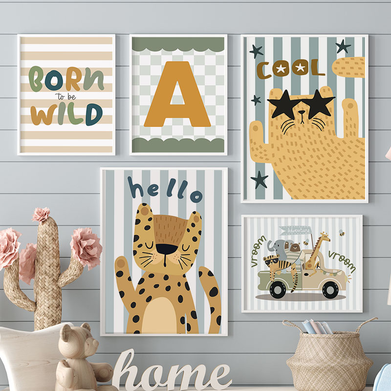 Kawaii Tiger Lion Giraffe Car  - Baby Nursery Posters 리뷰 및 가격