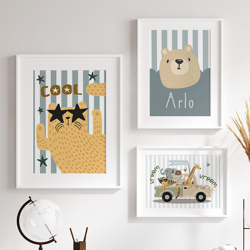 Kawaii Tiger Lion Giraffe Car  - Baby Nursery Posters 리뷰 및 가격