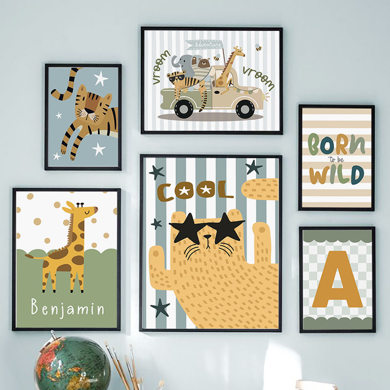 Kawaii Tiger Lion Giraffe Car  - Baby Nursery Posters 리뷰 및 가격