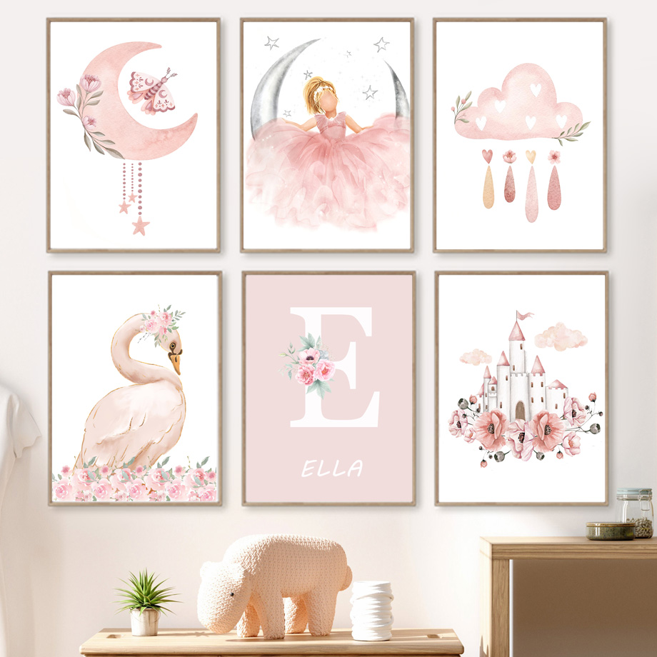 Pink Angel Girl Sun Moon Cloud - Baby Nursery Posters 리뷰 및 가격