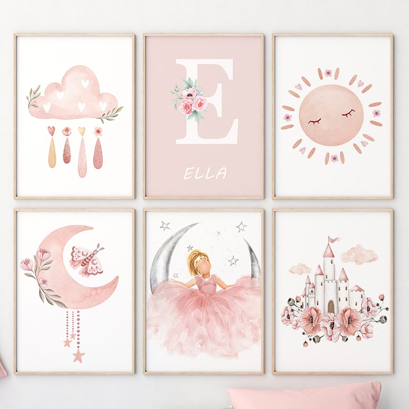Pink Angel Girl Sun Moon Cloud - Baby Nursery Posters 리뷰 및 가격