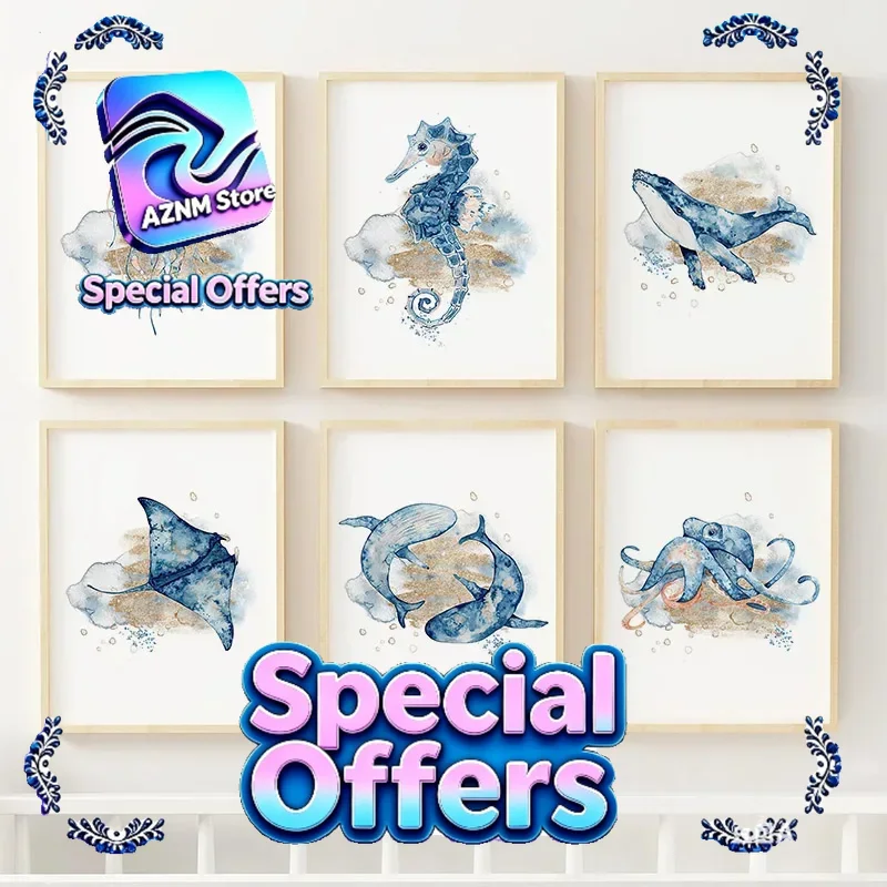 Jellyfish Seahorse Whale Shark - Baby Nursery Posters 리뷰 및 가격