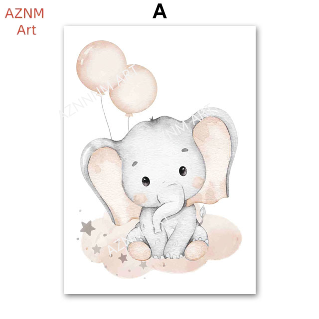 Elephant Balloon Rainbow Moon  - Baby Nursery Posters 리뷰 및 가격