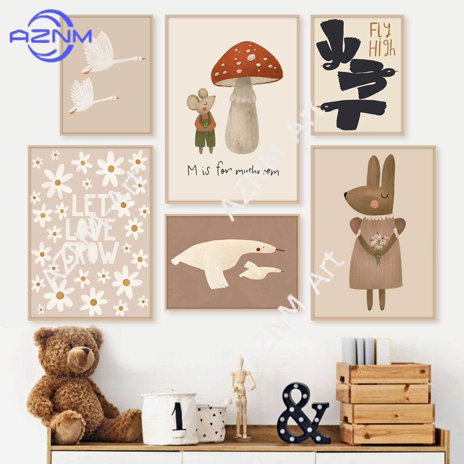 Boho Cartoon Rabbit Mouse Goos - Baby Nursery Posters 리뷰 및 가격