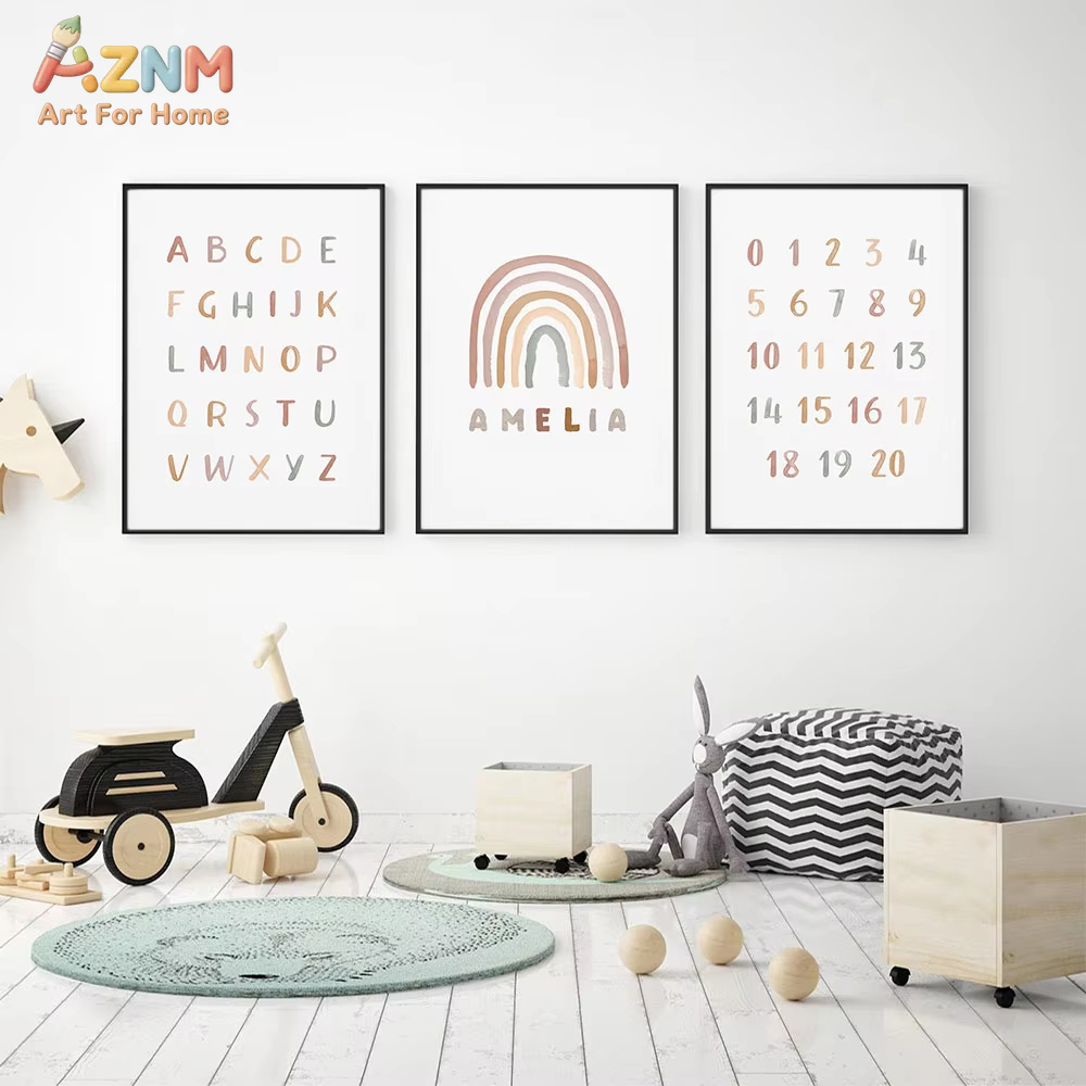 Poster Custom ABC 123 Rainbow  - Baby Nursery Posters 리뷰 및 가격