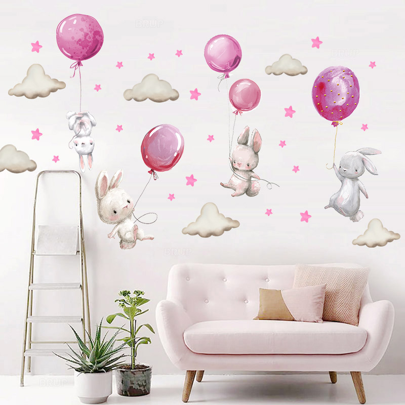 Watercolor Pink Balloon Bunny  - Baby Nursery Accessories 리뷰 및 가격