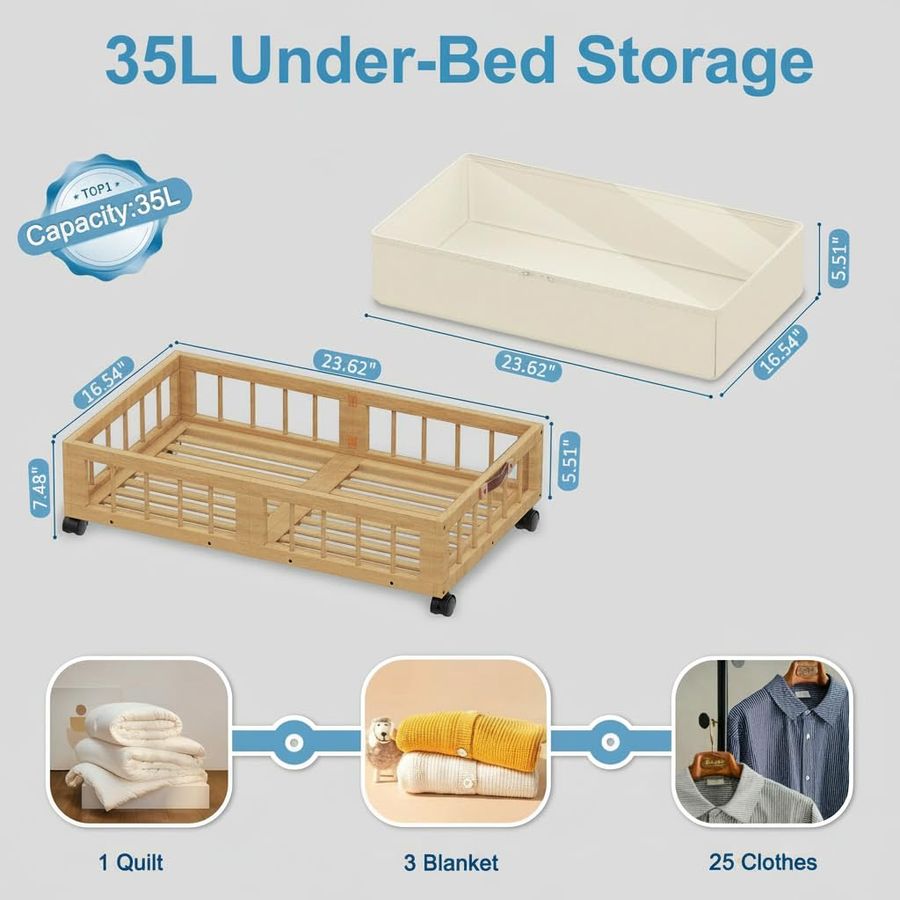 2Pack Bamboo Under Bed Storage - Storage Basket Fabric 리뷰 및 가격