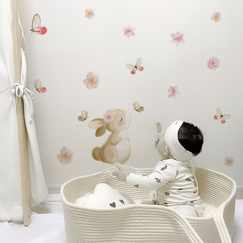 Cartoon Rabbit Flowers Butterf - Baby Nursery Accessories 리뷰 및 가격