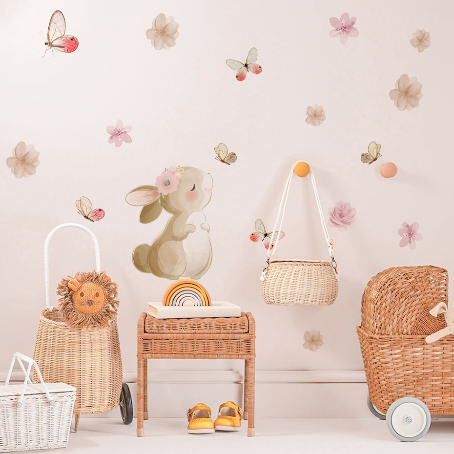 Cartoon Rabbit Flowers Butterf - Baby Nursery Accessories 리뷰 및 가격