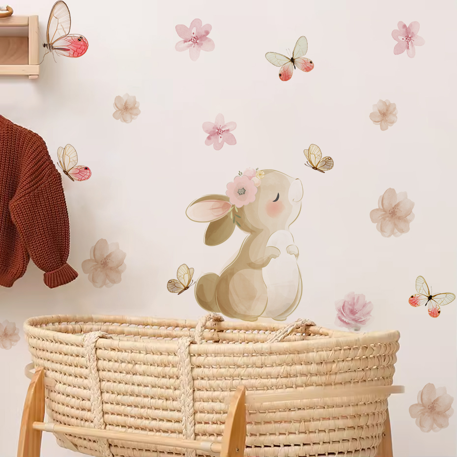 Cartoon Rabbit Flowers Butterf - Baby Nursery Accessories 리뷰 및 가격