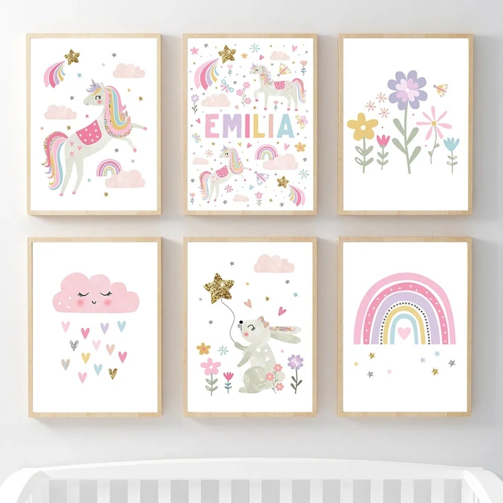 Pink Unicorn Rabbit Rainbow Cl - Baby Nursery Posters 리뷰 및 가격