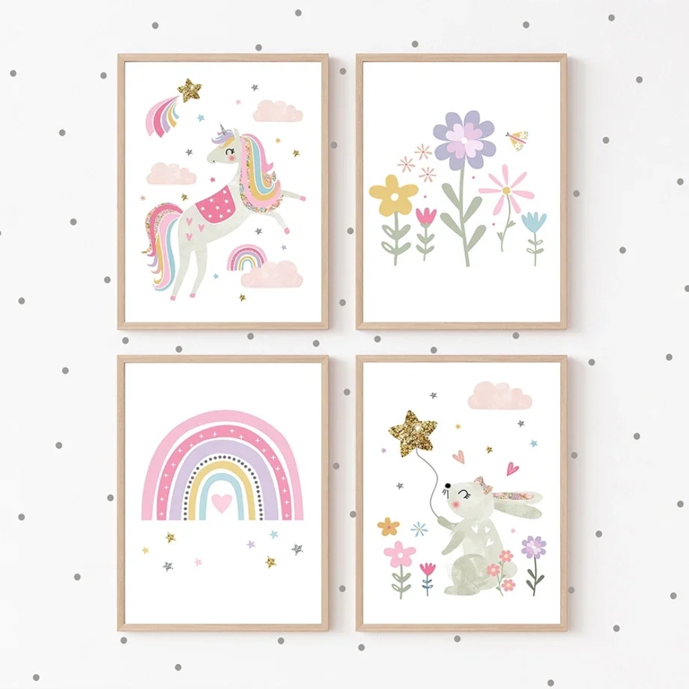 Pink Unicorn Rabbit Rainbow Cl - Baby Nursery Posters 리뷰 및 가격