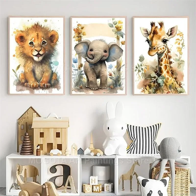 Watercolor Lion Giraffe Tiger  - Baby Nursery Posters 리뷰 및 가격