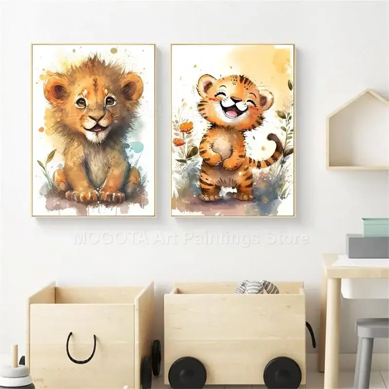 Watercolor Lion Giraffe Tiger  - Baby Nursery Posters 리뷰 및 가격