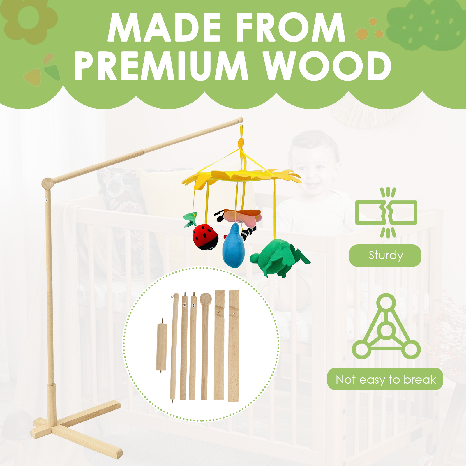 Wood Floor Standing Crib Mobil - Baby Nursery Hanging Decor 리뷰 및 가격