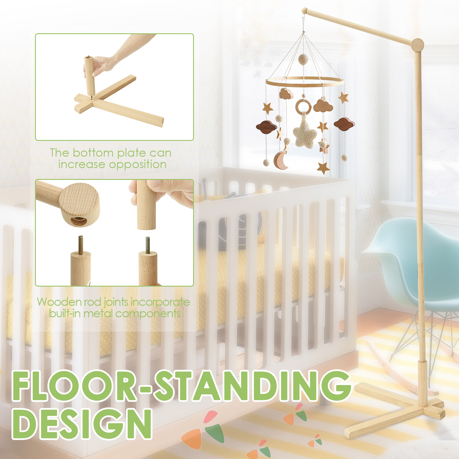 Wood Floor Standing Crib Mobil - Baby Nursery Hanging Decor 리뷰 및 가격