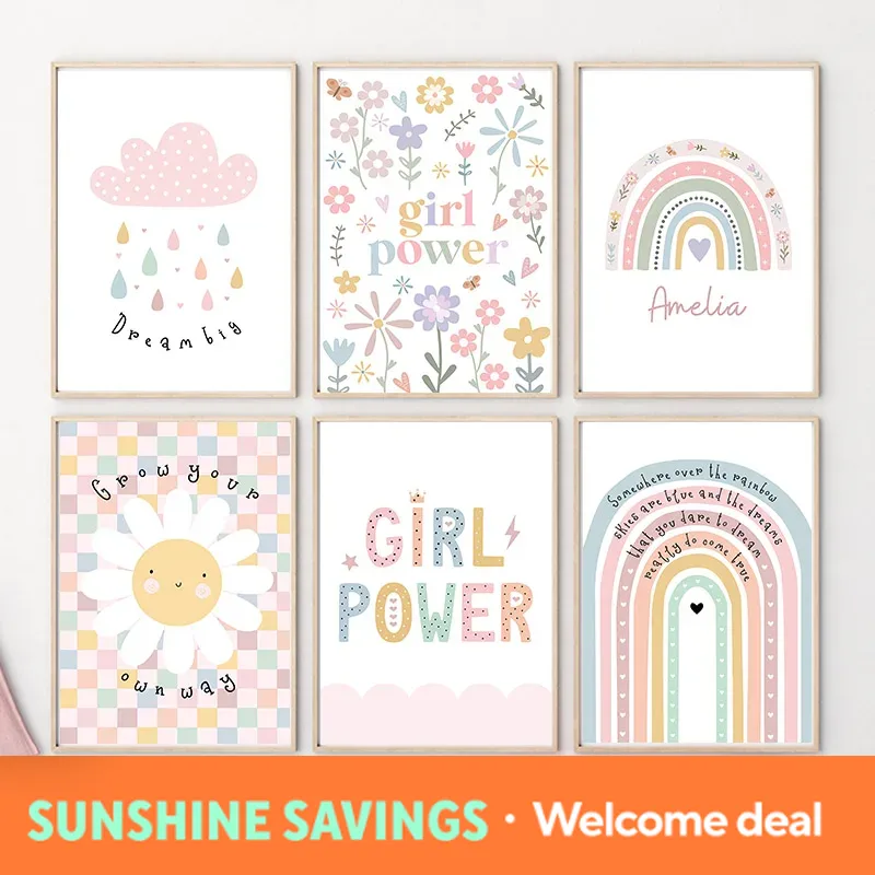 Sun Flower Rainbow Cloud Heart - Baby Nursery Posters 리뷰 및 가격