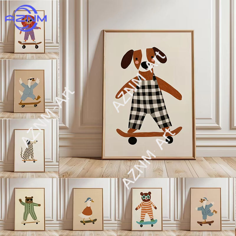 1PC Funny Animal Skateboarding - Baby Nursery Posters 리뷰 및 가격