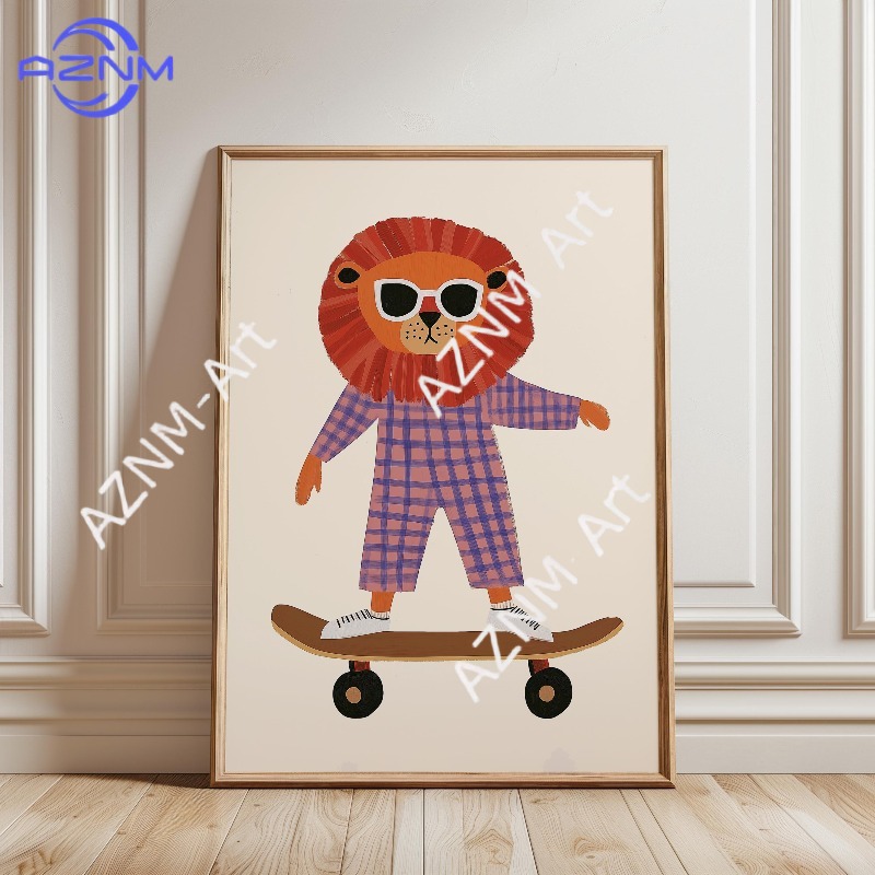 1PC Funny Animal Skateboarding - Baby Nursery Posters 리뷰 및 가격