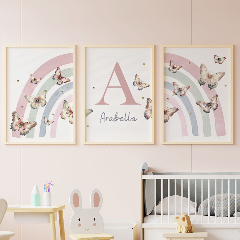 Pink Rainbow Butterfly Custom  - Baby Nursery Posters 리뷰 및 가격