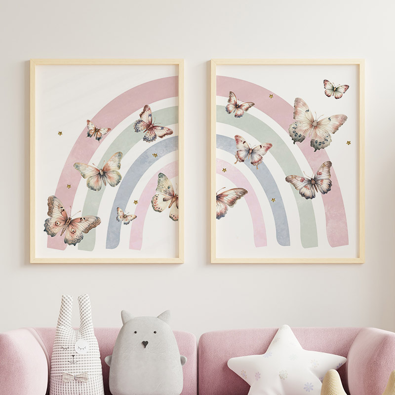 Pink Rainbow Butterfly Custom  - Baby Nursery Posters 리뷰 및 가격