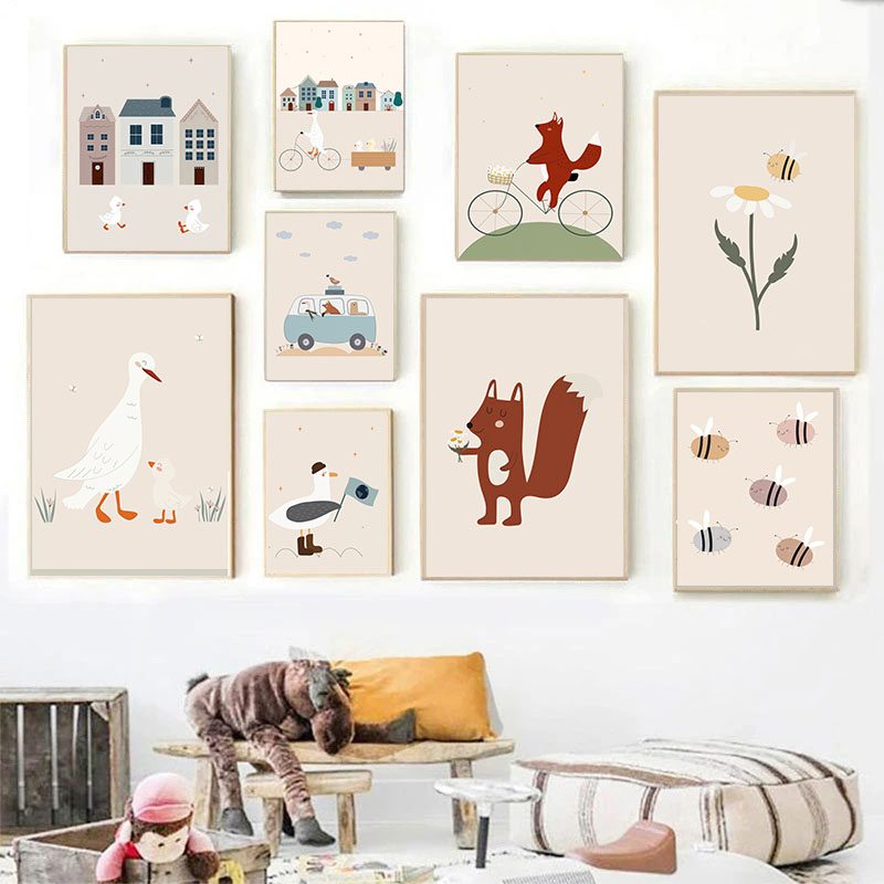 Funny Cartoon Duck Squirrel Be - Baby Nursery Posters 리뷰 및 가격